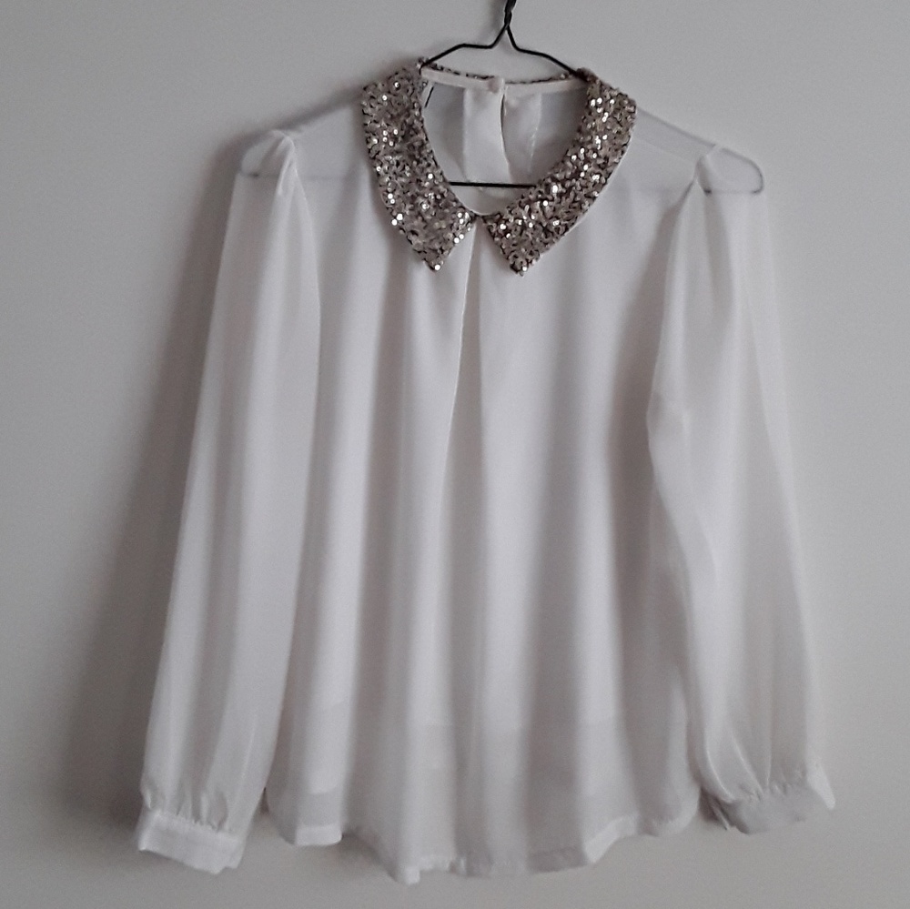 White Blouse Glitter Peter Pan Collar
